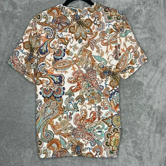 Amazon XXL 2X Shirt Top Ivory Orange Paisley‎ Short Sleeve V Neck Womens - Picture 4 of 6